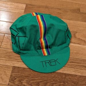 Trek Cycling Vintage Green Cap with Rainbow Stripe